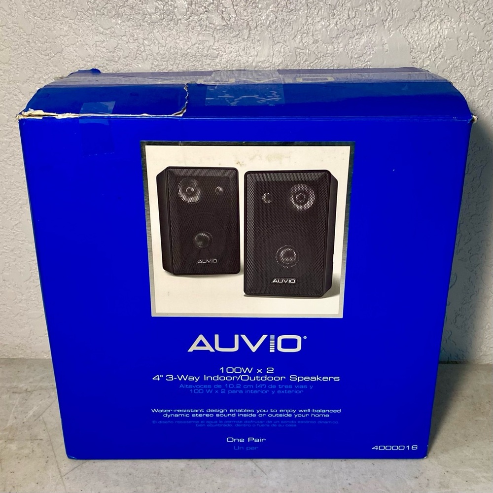 AUVIO 100W x 2 4” 3-Way Indoor/Outdoor Speakers One Pair 4000016 Water Resistant